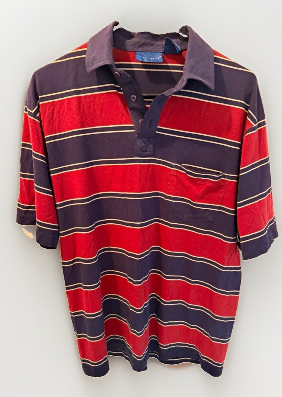 Towncraft Red/Blue Striped Knit Short Sleeve Collared Polo Shirt  XL preppy frat